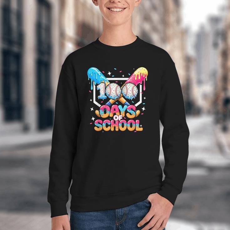 100 Days Of School Ice Cream Baseball Player For Kids Boys Youth Crewneck Sweatshirt 100 Days Of School Ice Cream Baseball Player For Kids Boys Youth Crewneck Sweatshirt