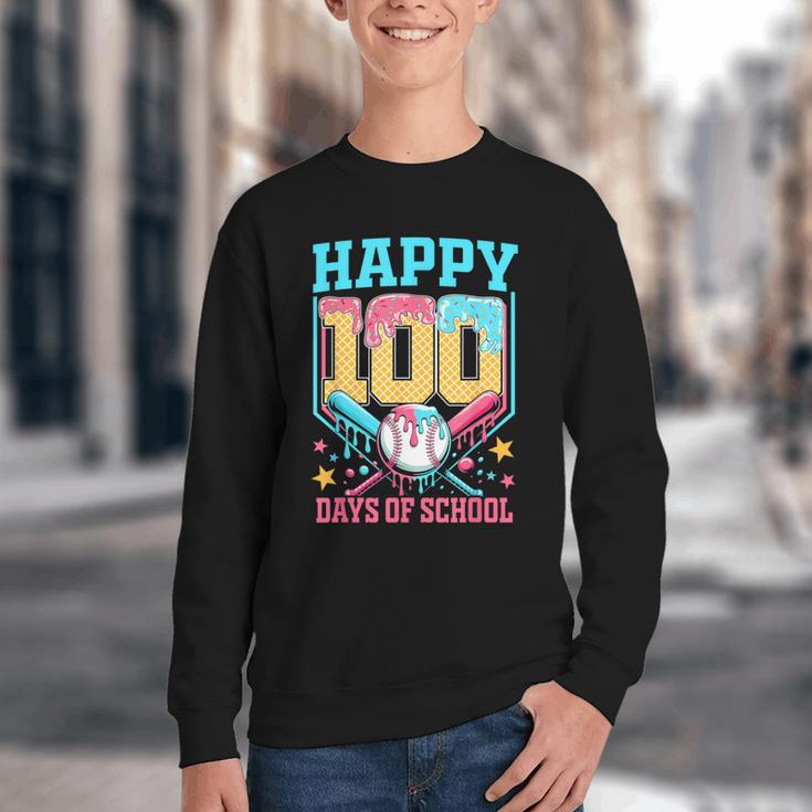 100 Days Of School Kids Baseball Drip 100th Day Of School Youth Crewneck Sweatshirt