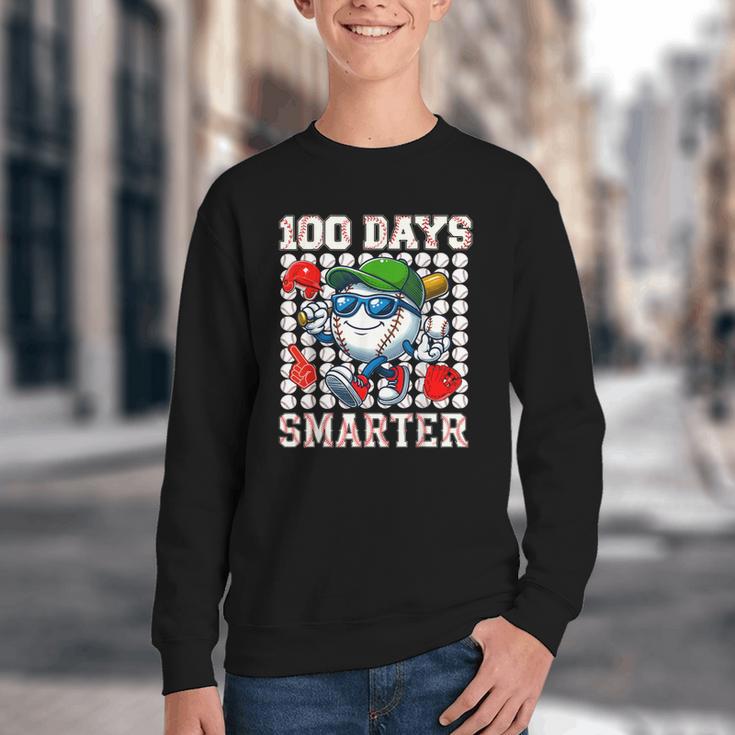 100 Days Smarter Baseball 100 Days Of School Boy Girl Kid Youth Crewneck Sweatshirt 100 Days Smarter Baseball 100 Days Of School Boy Girl Kid Youth Crewneck Sweatshirt