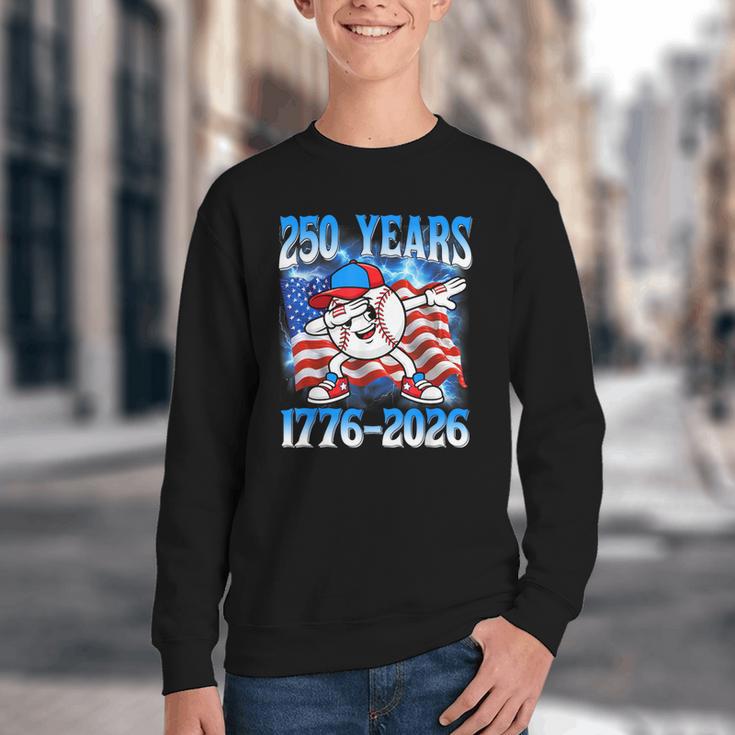 250 Years 1776 2026 250th Baseball American Flag 4th Of July Youth Crewneck Sweatshirt