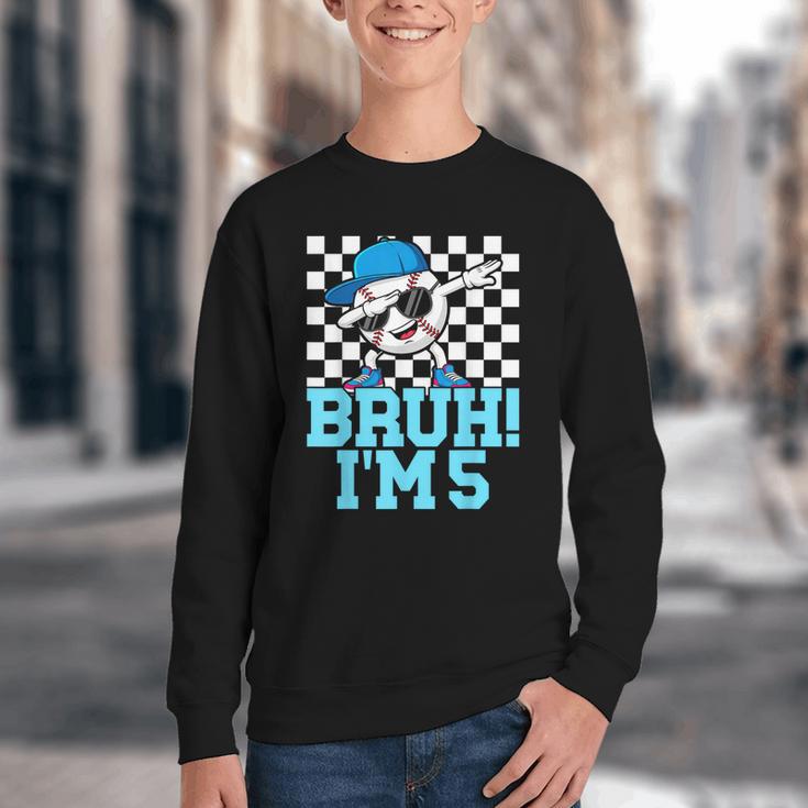 5th Birthday Dabbing Baseball Boys Bruh I'm 5 Year Old Youth Crewneck Sweatshirt 5th Birthday Dabbing Baseball Boys Bruh I'm 5 Year Old Youth Crewneck Sweatshirt