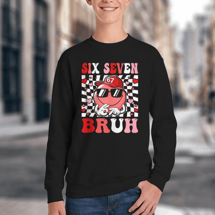 6 7 Bruh Six Seven Valentine Heart Baseball Youth Crewneck Sweatshirt 6 7 Bruh Six Seven Valentine Heart Baseball Youth Crewneck Sweatshirt