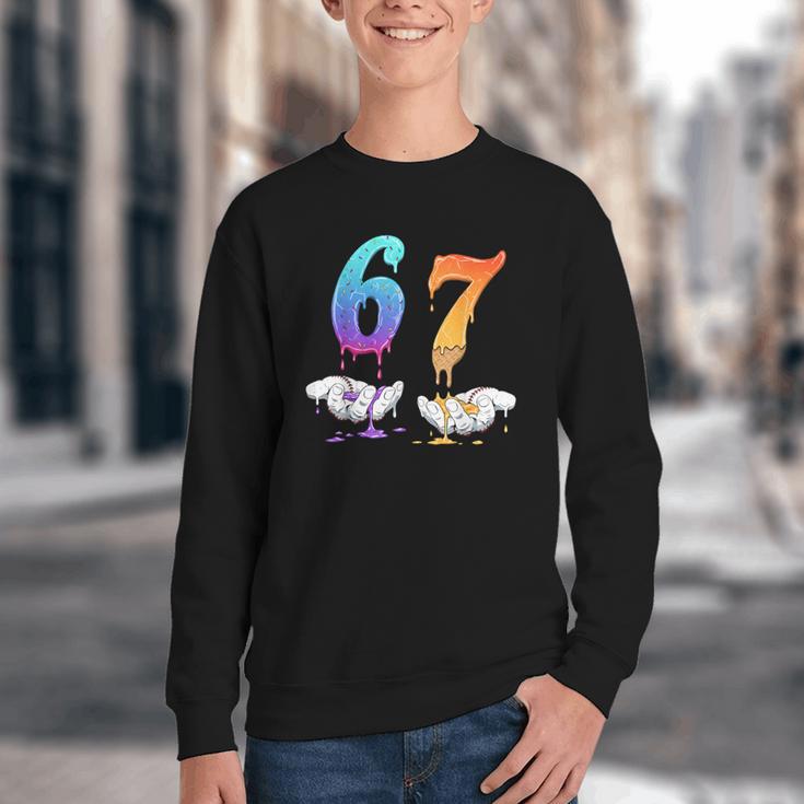 6 7 Six Seven Meme Hands Ice Cream Baseball Drip Boy Girl Youth Crewneck Sweatshirt