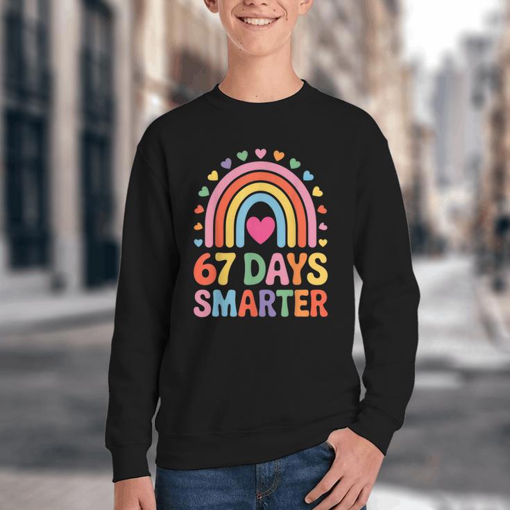 67 Days Smarter Rainbow For Back To School Kids Youth Crewneck Sweatshirt 67 Days Smarter Rainbow For Back To School Kids Youth Crewneck Sweatshirt
