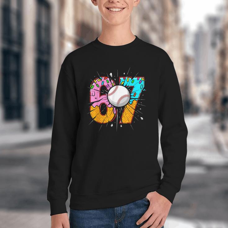 67 Six Seven 6 7 Boys 67 Baseball Ice Cream Drip 6 7 Youth Crewneck Sweatshirt