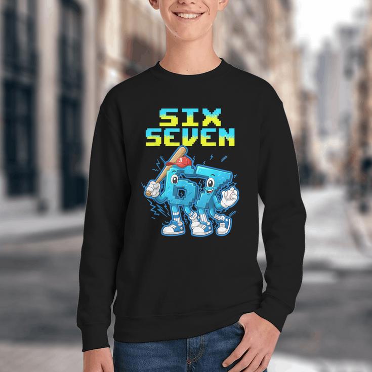 67 Six Seven 6-7 Italian Brainrot Kids Baseball Meme Youth Crewneck Sweatshirt