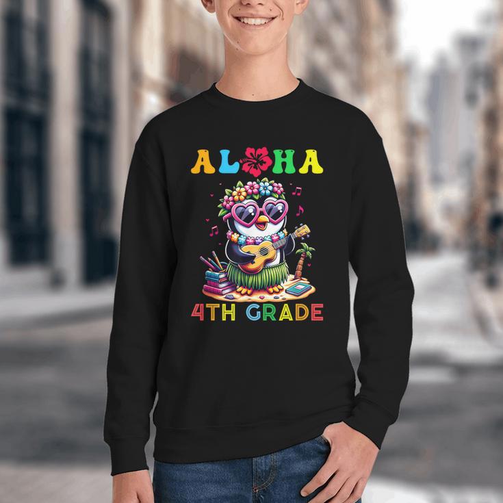 Aloha Fourth Grade Penguin Hawaii Back To School Kids Girl Youth Crewneck Sweatshirt
