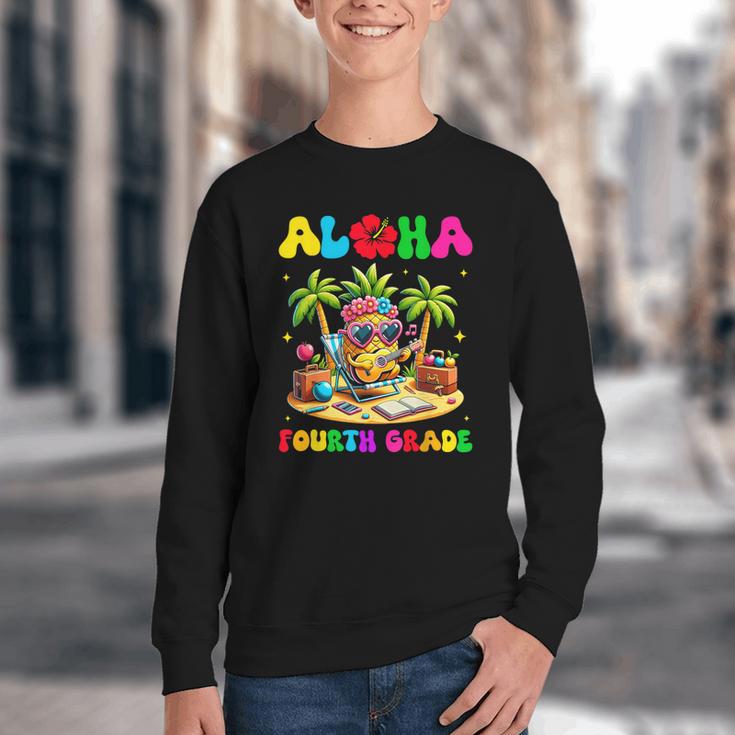 Aloha Fourth Grade Pineapple Hawaii Back To School Kids Girl Youth Crewneck Sweatshirt