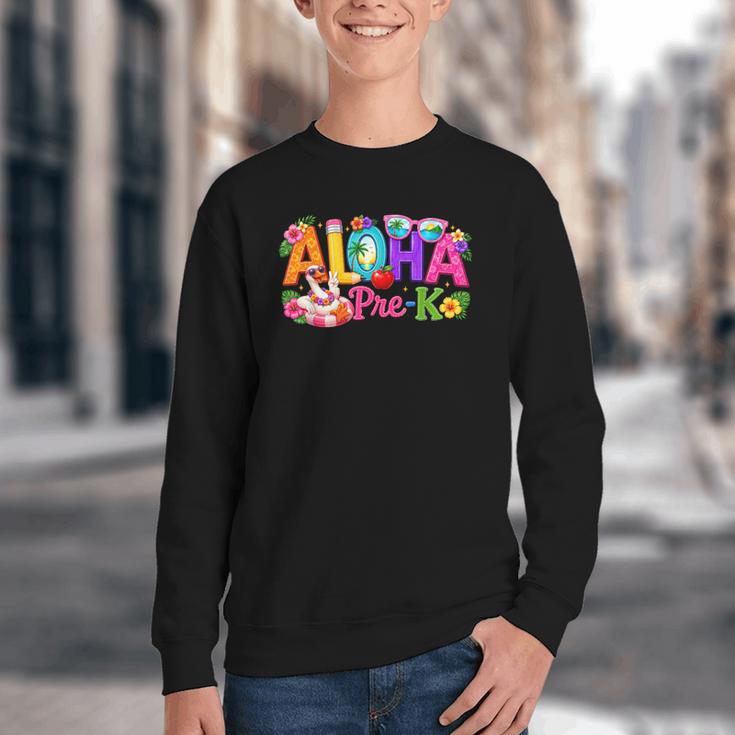 Aloha Pre-K Tropical Floral Beach Silly Goose Back To School Youth Crewneck Sweatshirt Aloha Pre-K Tropical Floral Beach Silly Goose Back To School Youth Crewneck Sweatshirt