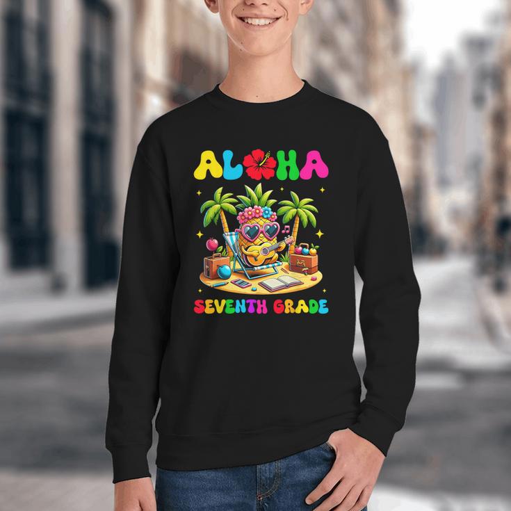 Aloha Seventh Grade Pineapple Hawaii Back To School Girls Youth Crewneck Sweatshirt