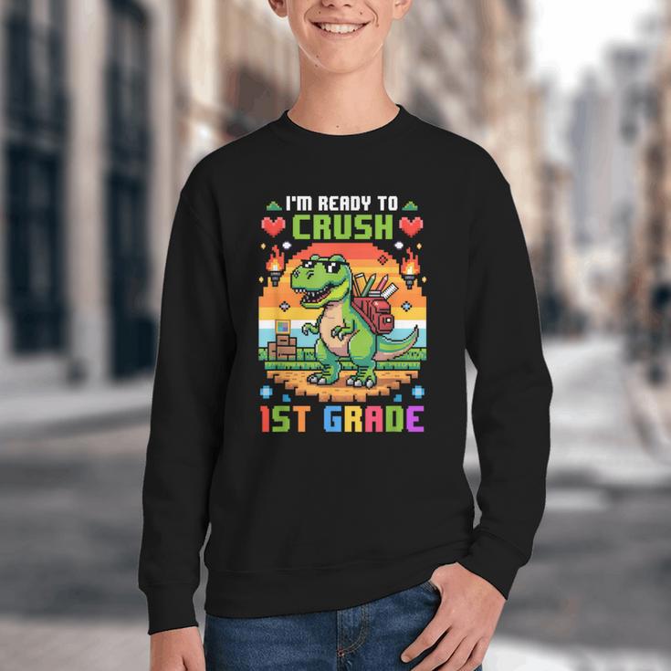 Back To School 1St Grade Boys I'm Ready To Crush Dinosaur Youth Crewneck Sweatshirt Back To School 1St Grade Boys I'm Ready To Crush Dinosaur Youth Crewneck Sweatshirt
