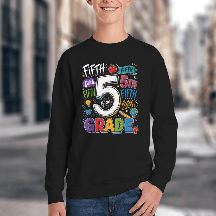 Back To School Fifth 5th Grade Classroom Typography Youth Crewneck Sweatshirt Back To School Fifth 5th Grade Classroom Typography Youth Crewneck Sweatshirt