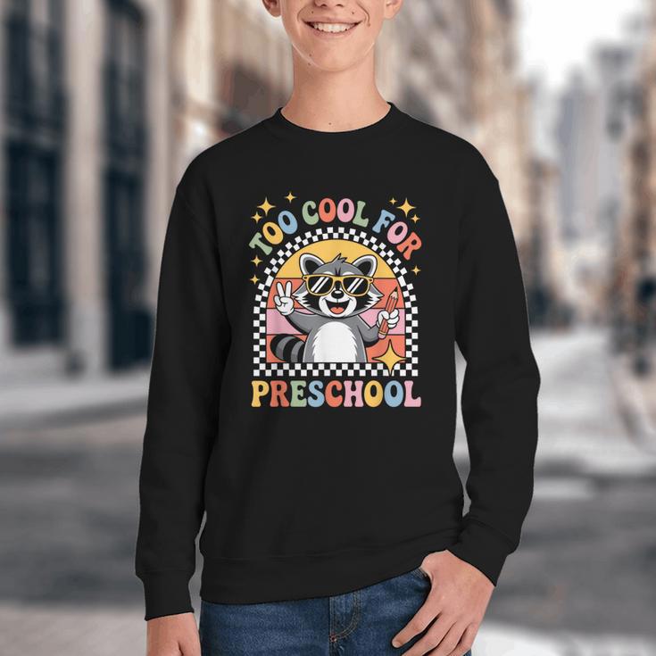 Back To School Raccoon Too Cool For Pre- K Preschool Youth Crewneck Sweatshirt