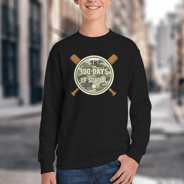 Baseball 100th Day Of School Camouflage Youth Crewneck Sweatshirt Baseball 100th Day Of School Camouflage Youth Crewneck Sweatshirt