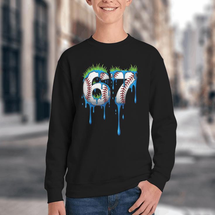 Baseball 67 Six Seven Gen Alpha Meme Blue Drip Boys Youth Crewneck Sweatshirt Baseball 67 Six Seven Gen Alpha Meme Blue Drip Boys Youth Crewneck Sweatshirt