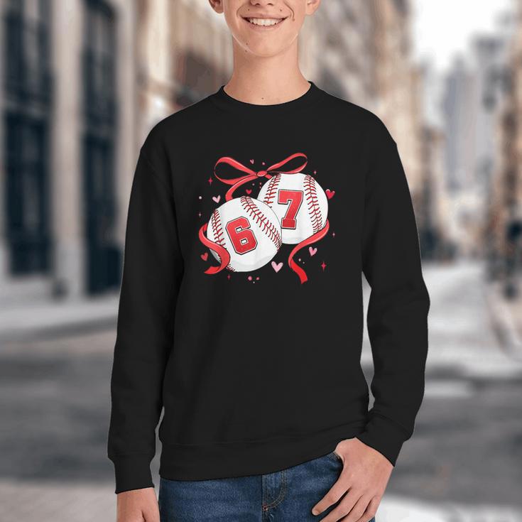 Baseball 67 Six Seven Gen Alpha Meme Valentine's Day Youth Crewneck Sweatshirt Baseball 67 Six Seven Gen Alpha Meme Valentine's Day Youth Crewneck Sweatshirt