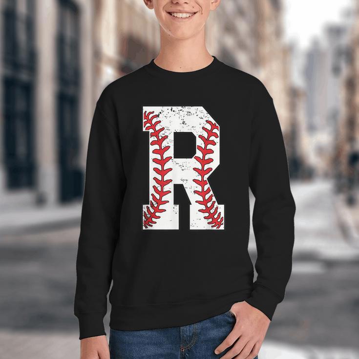 Baseball Alphabet Monogram Initial Letter R Youth Crewneck Sweatshirt