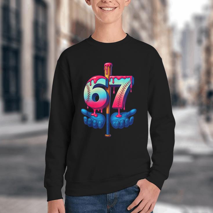 Baseball Bat Hands Drip 67 Six Seven Gen Alpha Slang Meme Youth Crewneck Sweatshirt Baseball Bat Hands Drip 67 Six Seven Gen Alpha Slang Meme Youth Crewneck Sweatshirt