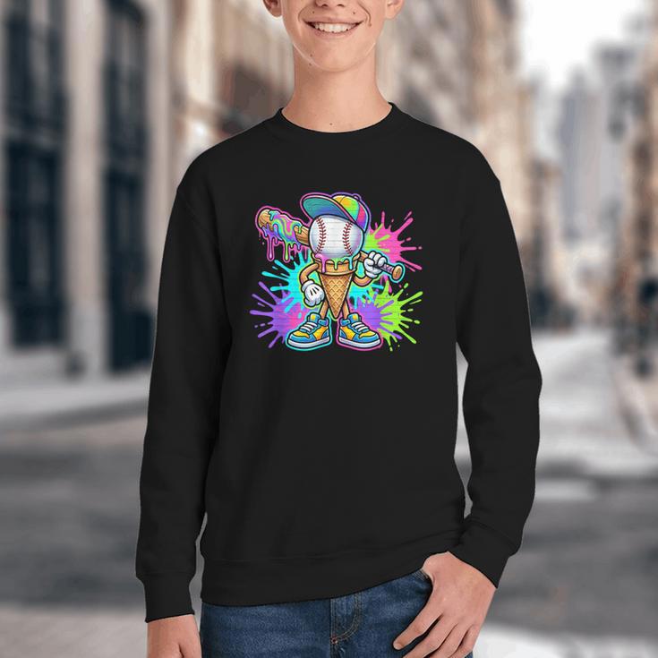 Baseball Boys Clothes For Boys Ice Cream Drip Baseball Stuff Youth Crewneck Sweatshirt