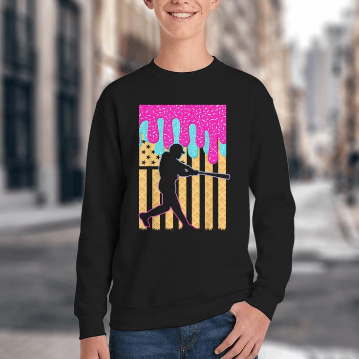 Baseball Drip Bat Boys Ice Cream American Flag 4th Of July Youth Crewneck Sweatshirt Baseball Drip Bat Boys Ice Cream American Flag 4th Of July Youth Crewneck Sweatshirt