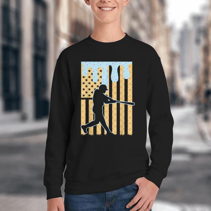 Baseball Drip Boys Dripping Ice Cream Baseball American Flag Youth Crewneck Sweatshirt Baseball Drip Boys Dripping Ice Cream Baseball American Flag Youth Crewneck Sweatshirt