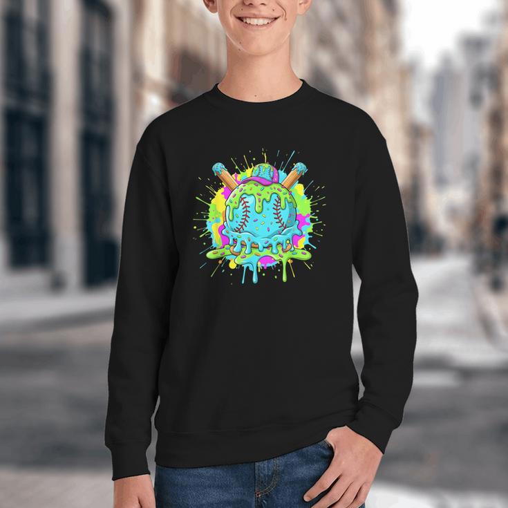 Baseball Drip For Boys Ice Cream Drip Youth Boys Baseball Youth Crewneck Sweatshirt