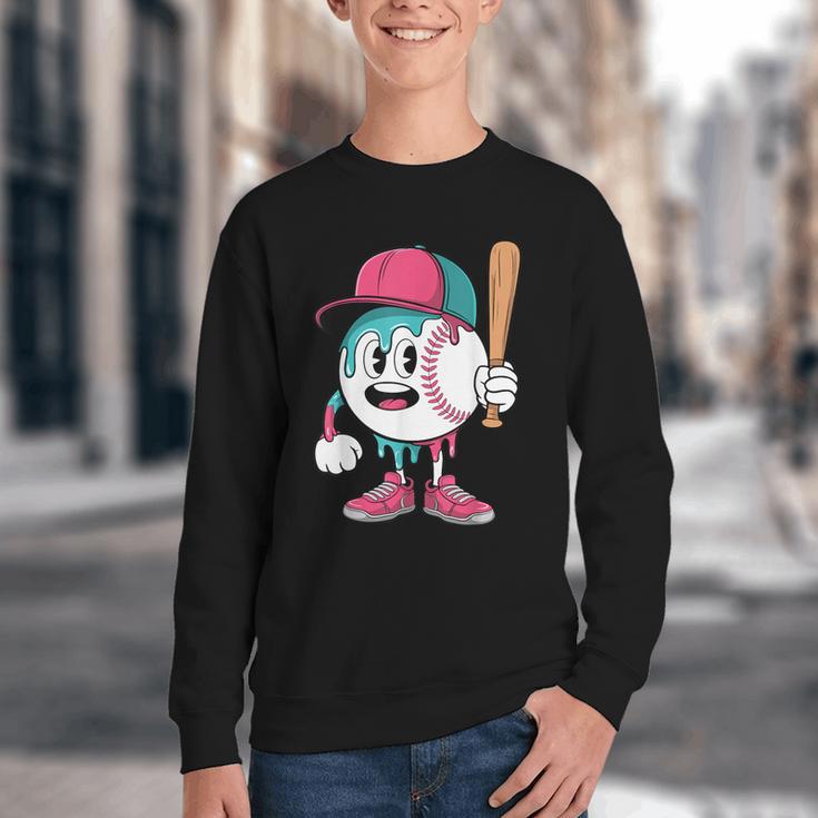 Baseball Drip Boys Ice Cream Youth Youth Crewneck Sweatshirt