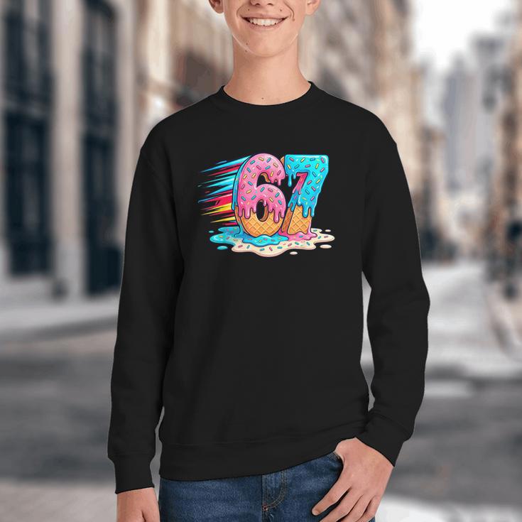 Baseball Drip Ice Cream 67 Graffiti Splash Melt Youth Crewneck Sweatshirt