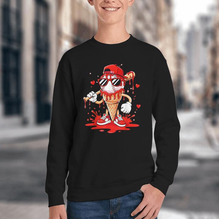 Baseball Drip Ice Cream Apparel Youth Boys Valentines Youth Crewneck Sweatshirt
