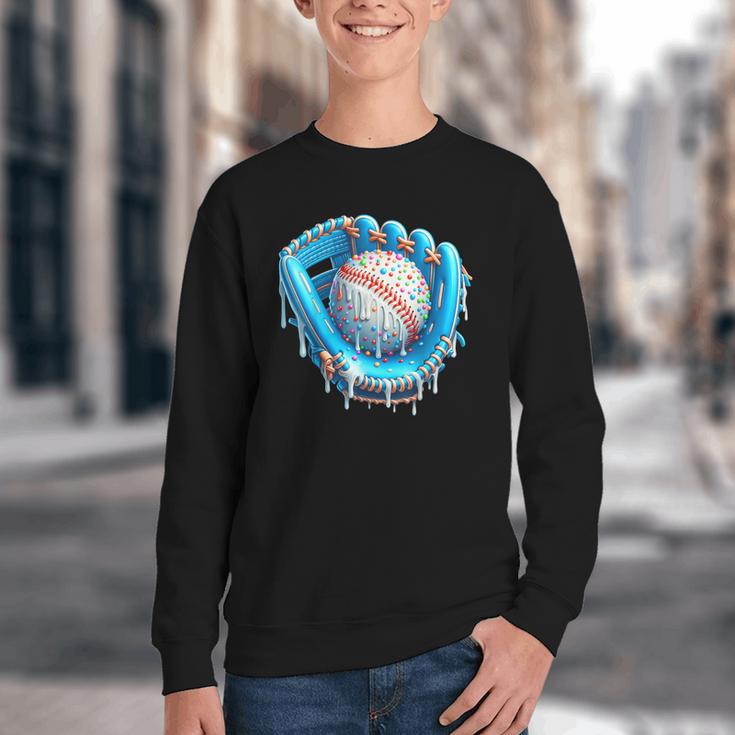 Baseball Drip Ice Cream Glove With Sprinkles Ball Boys Youth Youth Crewneck Sweatshirt