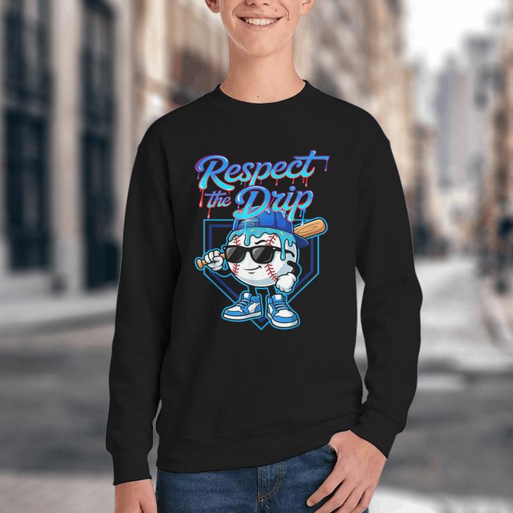 Baseball Drip Ice Cream Respect The Drip Home Plate Boy Kids Youth Crewneck Sweatshirt Baseball Drip Ice Cream Respect The Drip Home Plate Boy Kids Youth Crewneck Sweatshirt