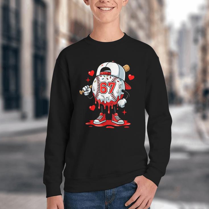 Baseball Drip Icecream Valentine 67 Meme Tees Men Youth Boys Youth Crewneck Sweatshirt