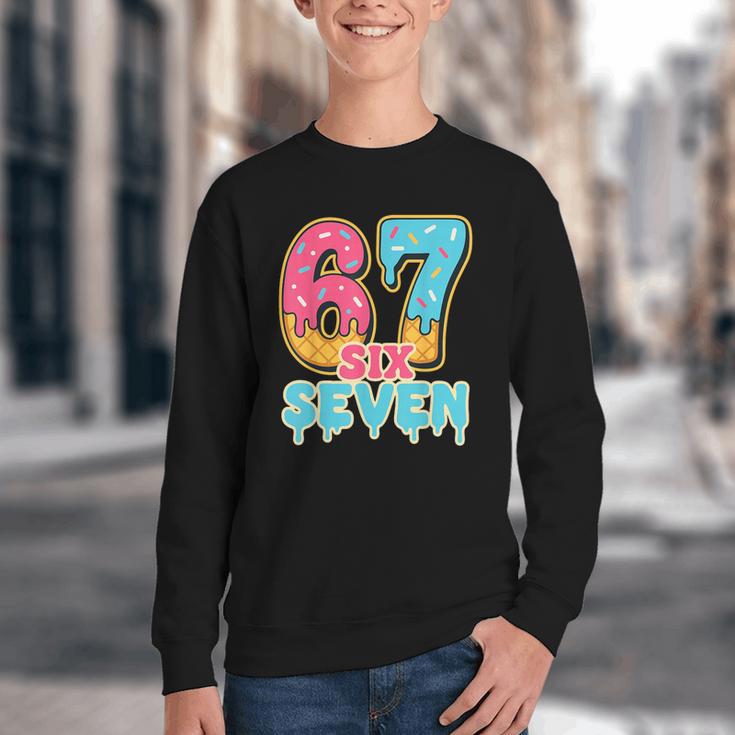 Baseball Drip Number 67 Player Trendy 6 7 Meme Youth Crewneck Sweatshirt