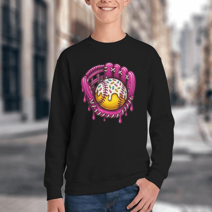 Baseball Drip Pink Glove Respect The Drip Youth Boys Girls Youth Crewneck Sweatshirt Baseball Drip Pink Glove Respect The Drip Youth Boys Girls Youth Crewneck Sweatshirt