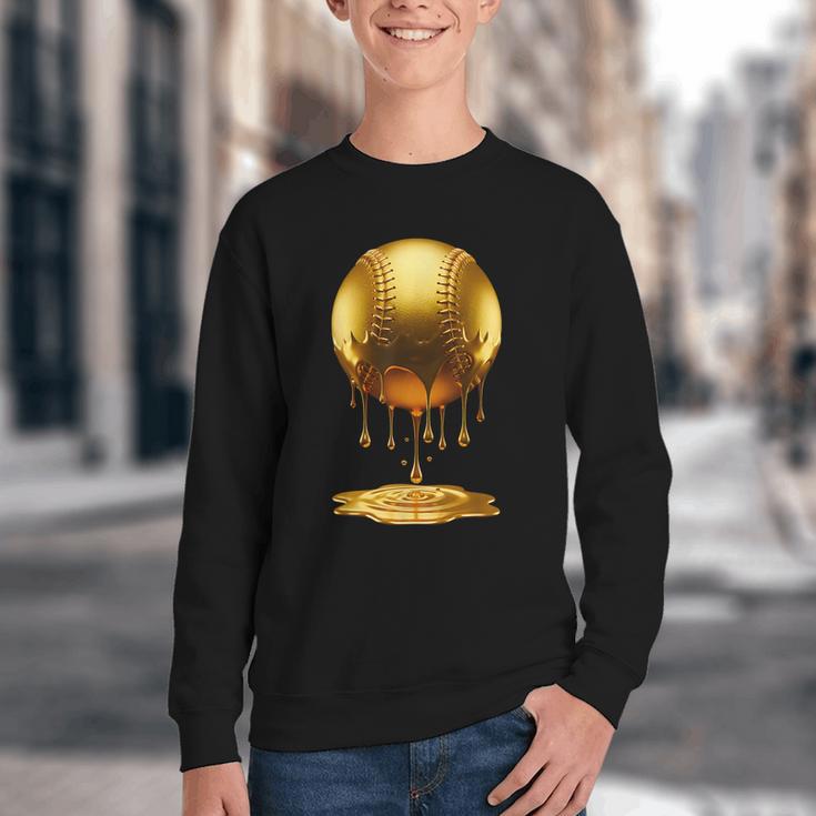 Baseball Dripping Drip Gold Sport Player Coach Baller Youth Crewneck Sweatshirt Baseball Dripping Drip Gold Sport Player Coach Baller Youth Crewneck Sweatshirt
