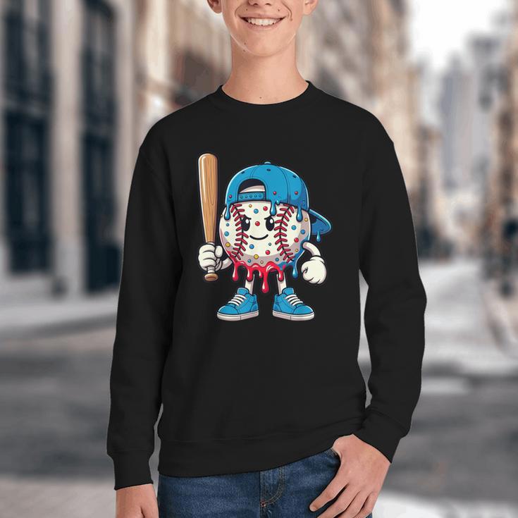 Baseball Drippy Style Apparel For Boys Youth Cool Baseball Youth Crewneck Sweatshirt