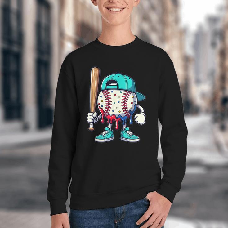 Baseball Drippy Style Apparel For Boys Youth Drip Baseball Youth Crewneck Sweatshirt Baseball Drippy Style Apparel For Boys Youth Drip Baseball Youth Crewneck Sweatshirt