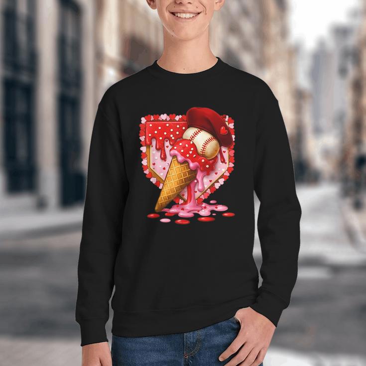 Baseball Heart Valentine Baseball Ice Cream Drip Boys Girls Youth Crewneck Sweatshirt Baseball Heart Valentine Baseball Ice Cream Drip Boys Girls Youth Crewneck Sweatshirt