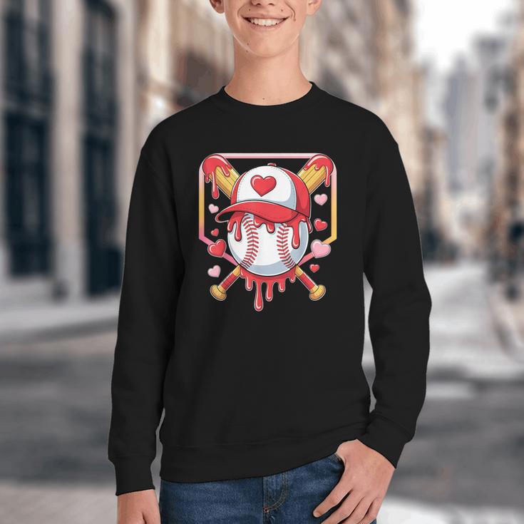 Baseball Heart Valentines Day Baseball Ice Cream Drip Boys Youth Crewneck Sweatshirt Baseball Heart Valentines Day Baseball Ice Cream Drip Boys Youth Crewneck Sweatshirt