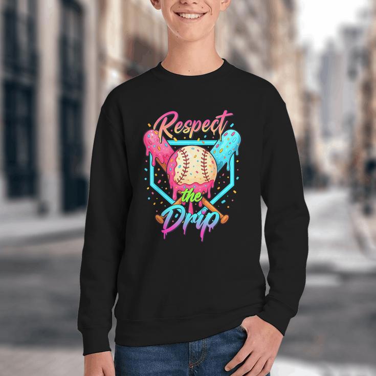 Baseball Ice Cream Drip Number 67 Player 67 Respect The Drip Youth Crewneck Sweatshirt Baseball Ice Cream Drip Number 67 Player 67 Respect The Drip Youth Crewneck Sweatshirt