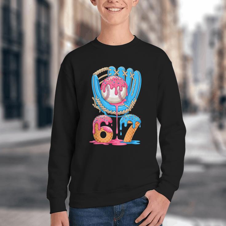 Baseball Ice Cream Drip Six Seven Gen Alpha Slang Meme 67 Youth Crewneck Sweatshirt