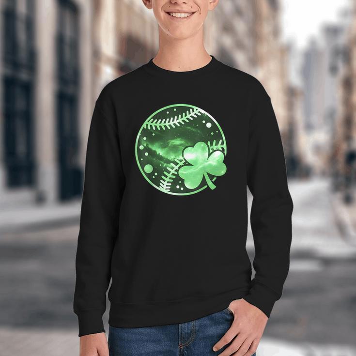 Baseball Irish Shamrock Lucky Clover St Patricks Day Boys Youth Crewneck Sweatshirt