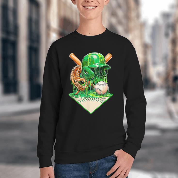 Baseball Life Style Ice Cream Drip Green Youth Crewneck Sweatshirt