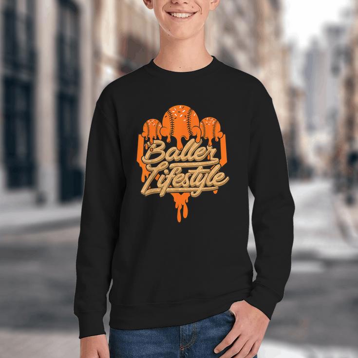 Baseball Lifestyle Home Plate Orange Ice Cream Drip Men Boys Youth Crewneck Sweatshirt