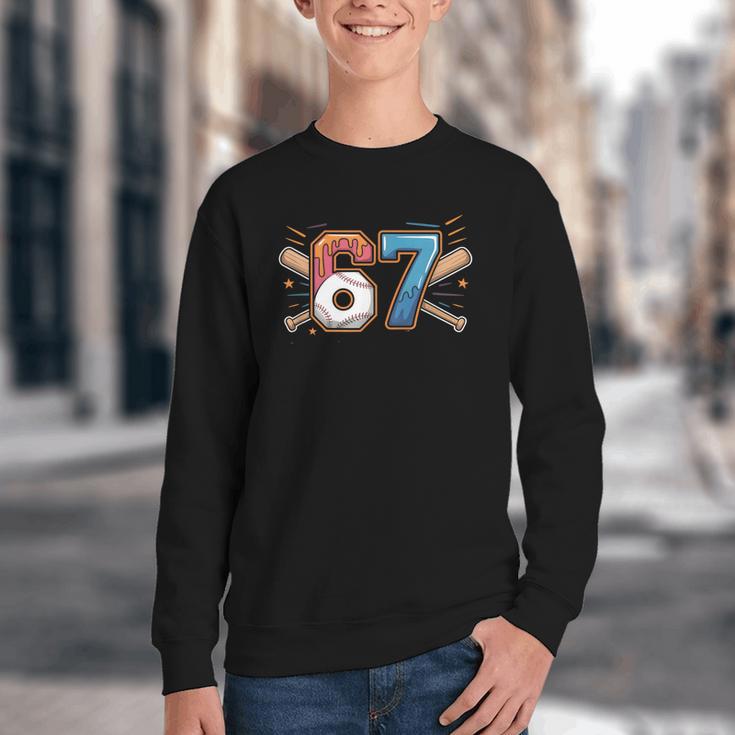 Baseball Lover Drip Number 67 Player 67th Birthday Meme Youth Crewneck Sweatshirt