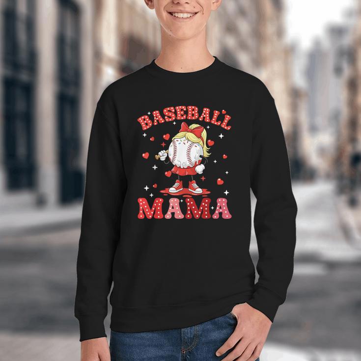 Baseball Mama Sports Mom Baseball Valentine Drip Girls Women Youth Crewneck Sweatshirt