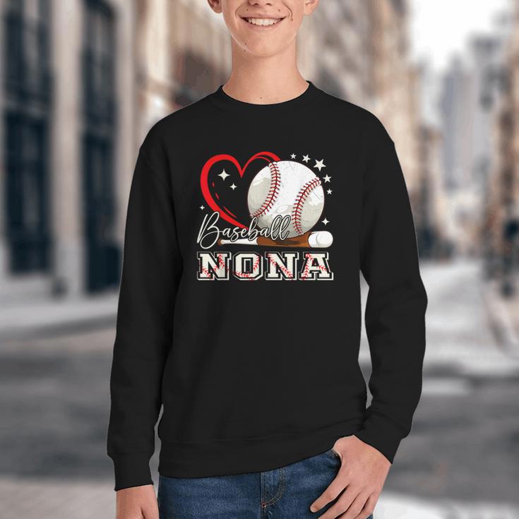 Baseball Nona Family Matching Cute Baseball Lover Youth Crewneck Sweatshirt