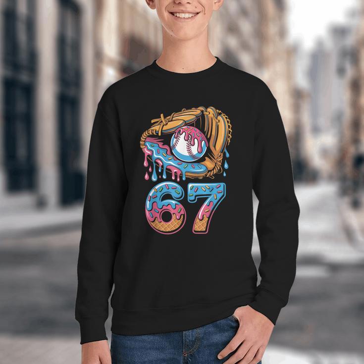 Baseball Player 67 Number 67th Sports Ice Cream Drip Youth Crewneck Sweatshirt Baseball Player 67 Number 67th Sports Ice Cream Drip Youth Crewneck Sweatshirt