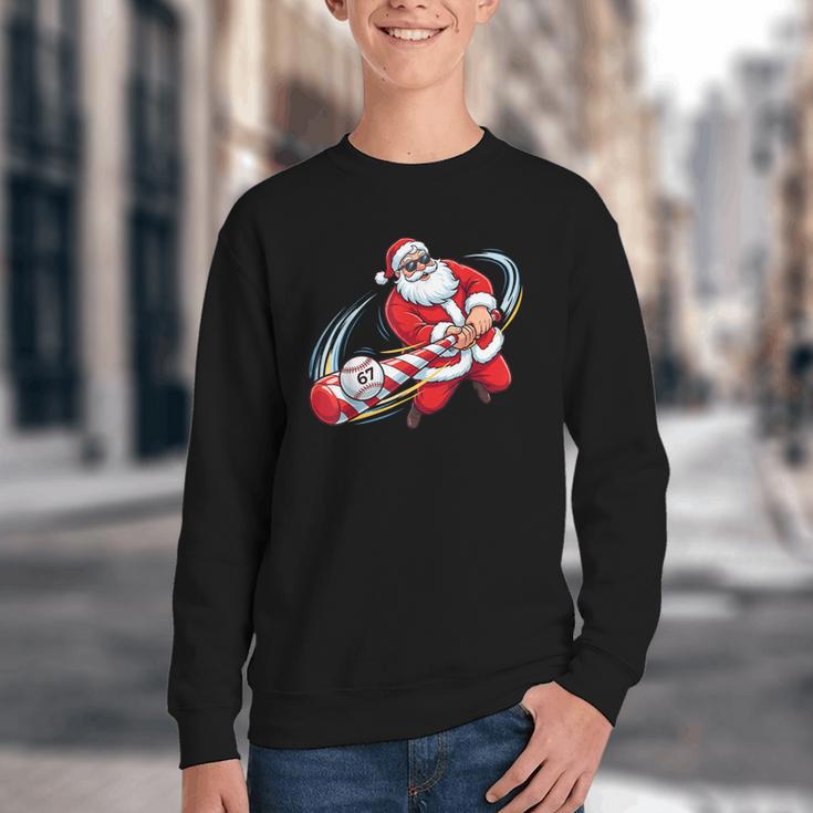 Baseball Santa 67 Christmas Xmas Pajamas Boys Youth Crewneck Sweatshirt