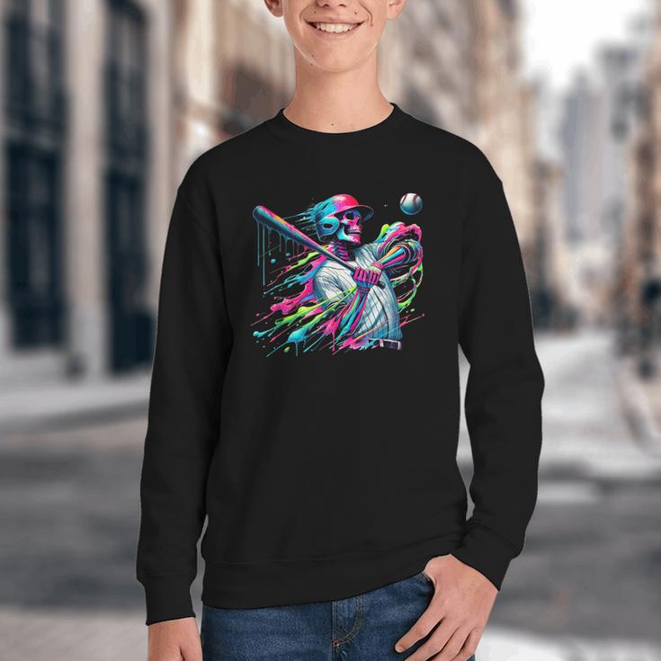 Baseball Skeleton Ice Cream Drip Baseball Boys Youth Youth Crewneck Sweatshirt Baseball Skeleton Ice Cream Drip Baseball Boys Youth Youth Crewneck Sweatshirt